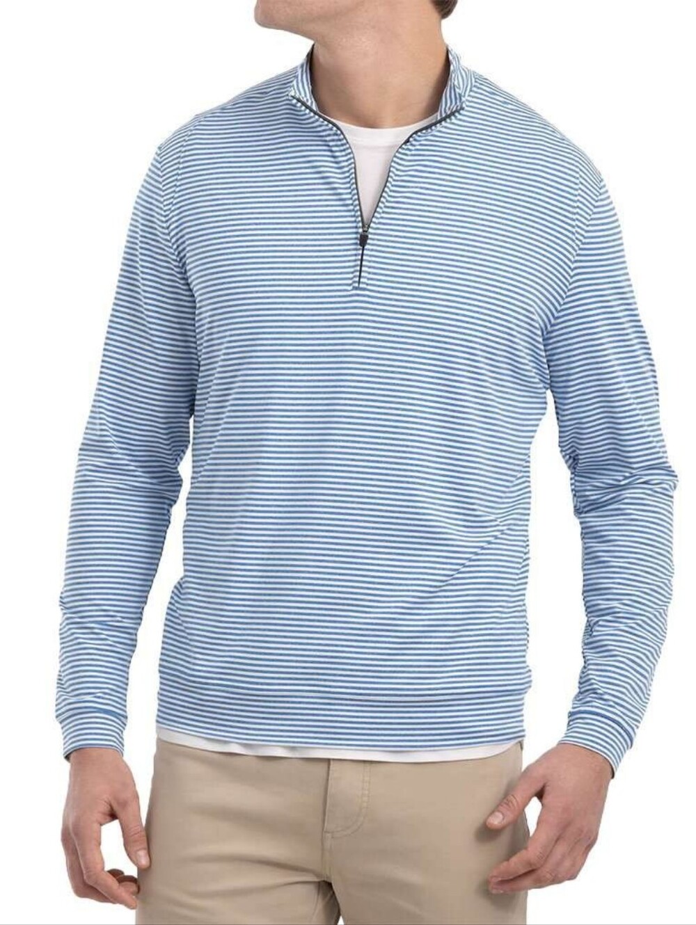 Johnnie-O Turn Light Weight Striped Prep-Formance 1/4 Zip Pullover Blue Size S